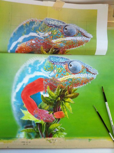 400x536 Chameleon Painting Wip By Betty S - Chameleon Painting
