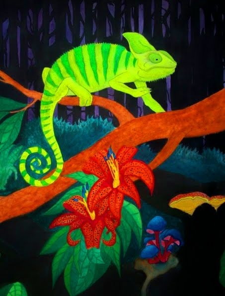 453x596 Chameleon Painting By Strongandbeyond - Chameleon Painting