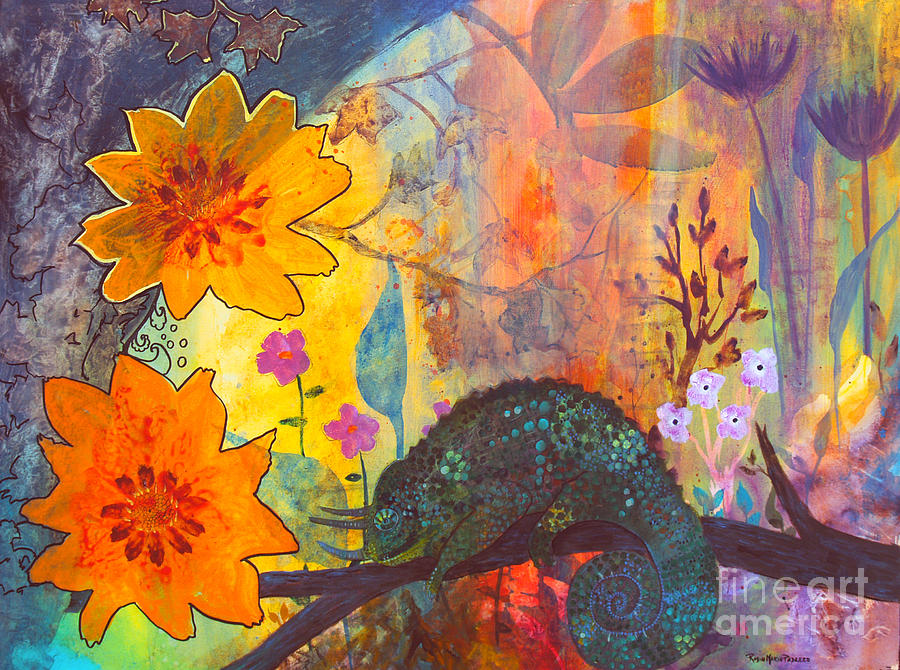 900x670 Jackson's Chameleon Painting By Robin Maria Pedrero - Chameleon Painting