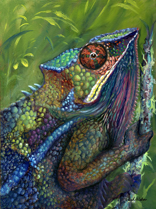 500x671 Panther Chameleon Painting By Sarah Weber - Chameleon Painting