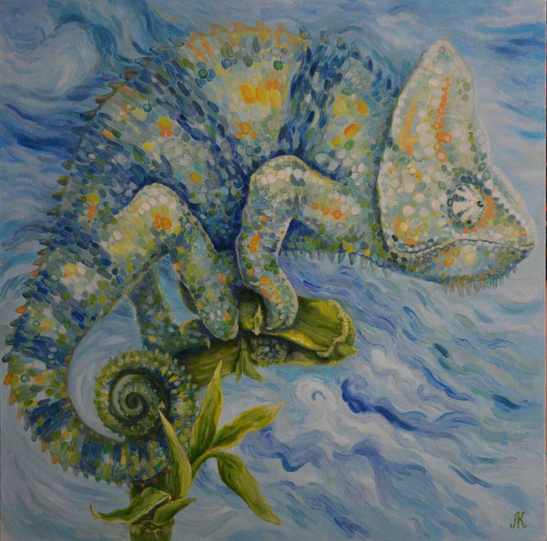 770x761 Saatchi Art Chameleon Painting By Lev Koulishov - Chameleon Painting