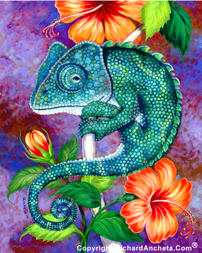 400x500 Chameleon By Richard Ancheta ~ Oil Painting ~ Tropical Art - Chameleon Painting