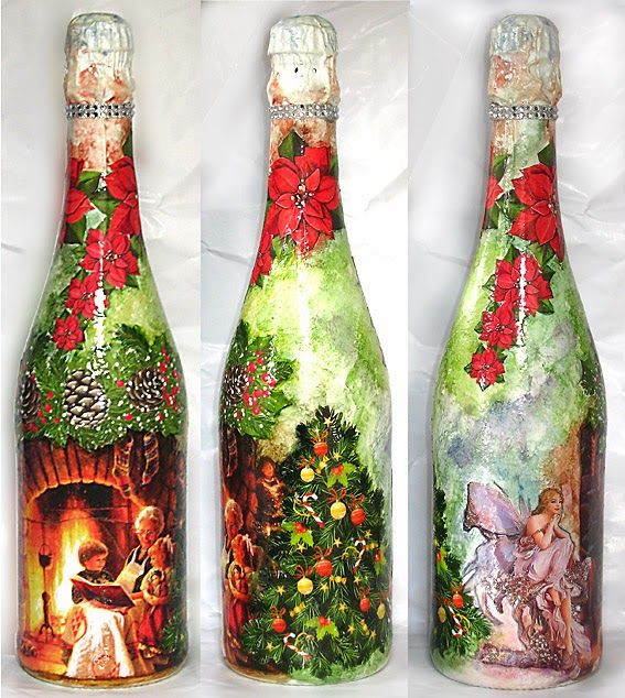 567x634 Decoupage Champagne Bottle Dekopaj - Champagne Bottle Painting
