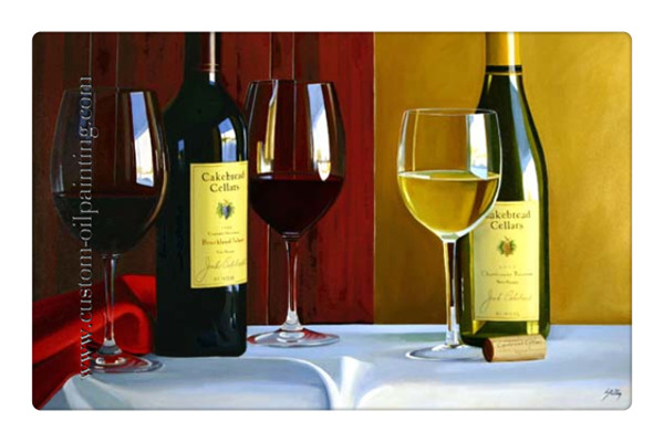 600x400 Hand Painted Red Wine And Champagne Bottle Oil Painting Custom - Champagne Bottle Painting