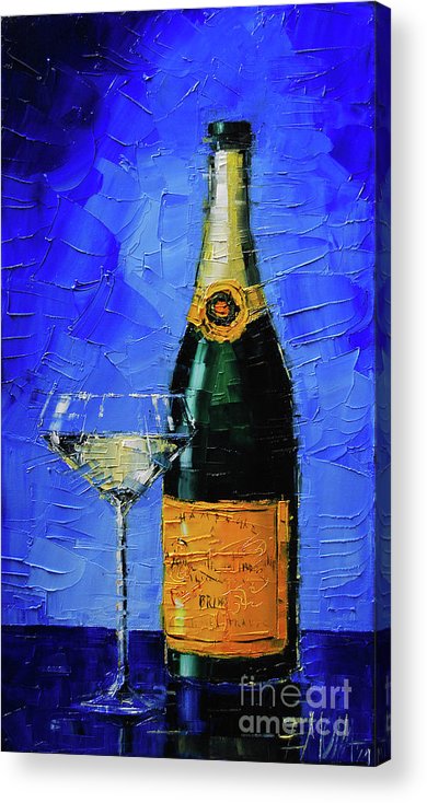 390x734 Still Life With Champagne Bottle And Glass Acrylic Print By Mona - Champagne Bottle Painting