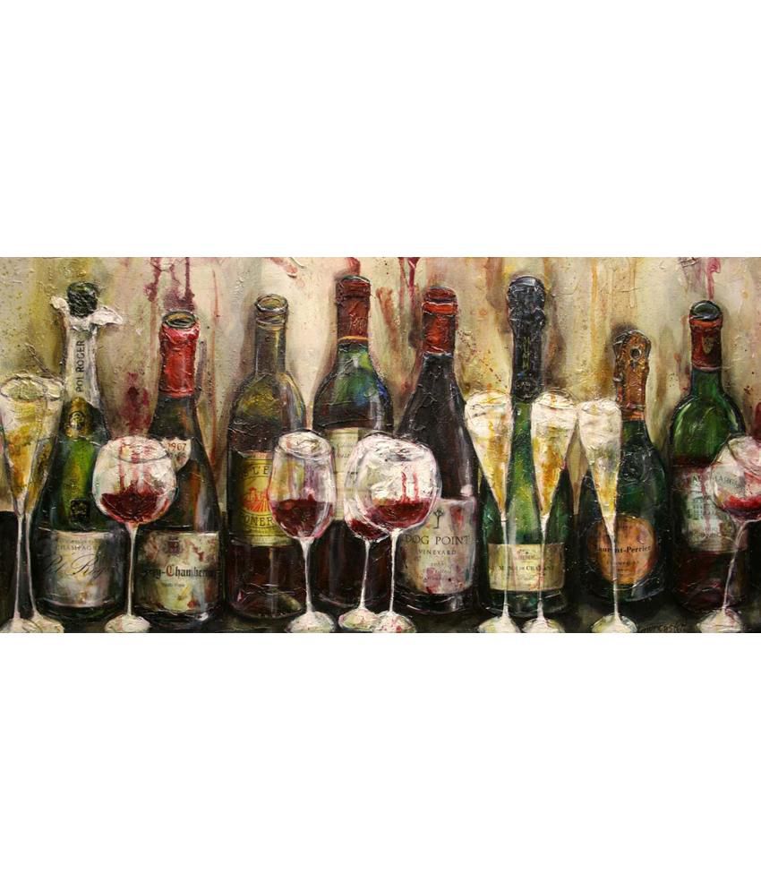 850x995 Tallenge Fine Wine And Champagne Bottles Painting With Wood Frame - Champagne Bottle Painting