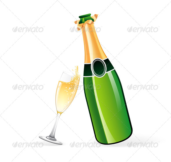 590x557 Champagne Bottle And Glass By Sonneon Graphicriver - Champagne Bottle Painting