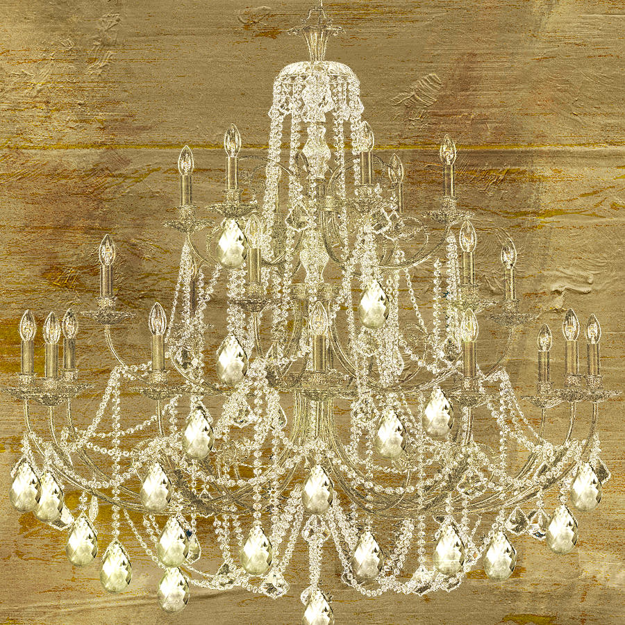 900x900 Lit Chandelier Gold Painting By Mindy Sommers - Chandelier Painting