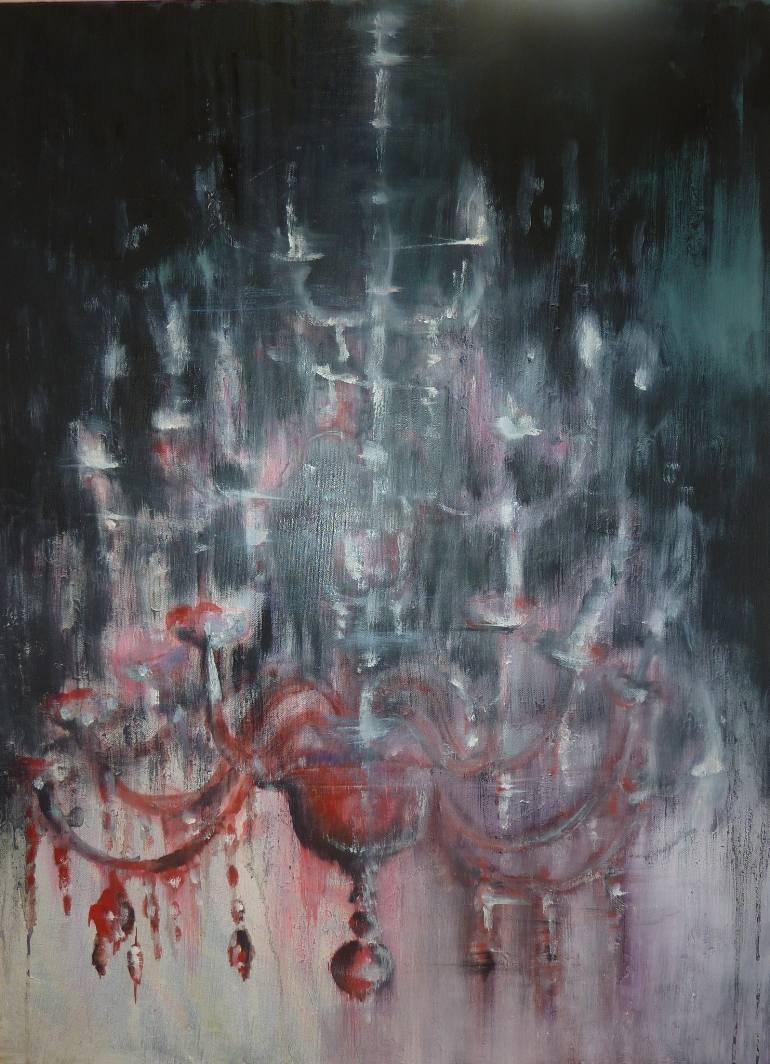 770x1064 Saatchi Art Red Crystal Chandelier Painting By Laura Beatrice Gerlini - Chandelier Painting
