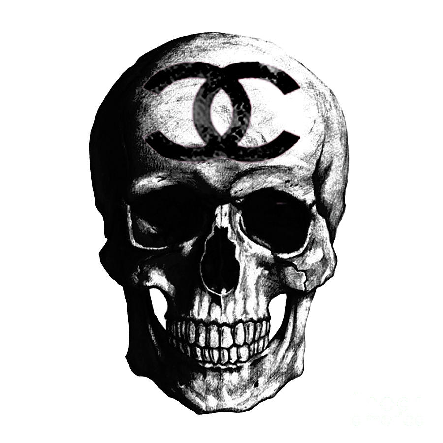 900x900 Chanel Skull Black Painting By Del Art - Chanel Logo Painting