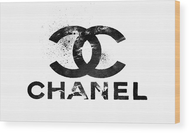 643x452 Chanel Logo Black Painting Wood Print By Del Art - Chanel Logo Painting