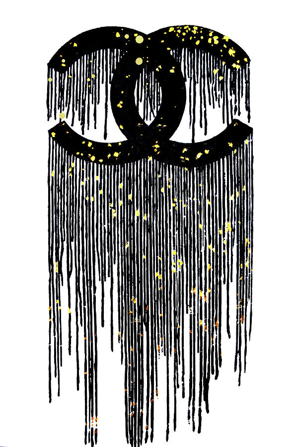 596x900 Chanel Logo Dripping Painting By Del Art - Chanel Logo Painting