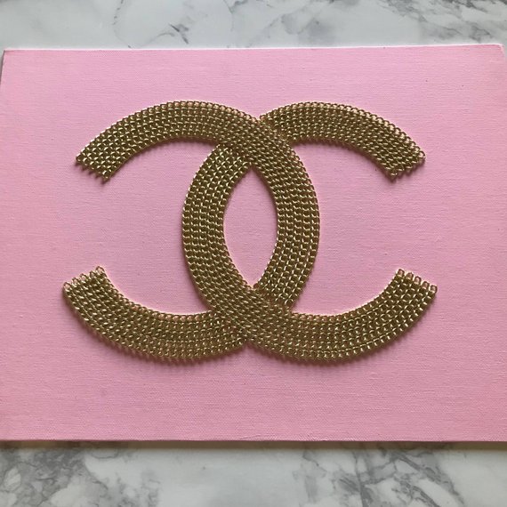 570x570 Chanel Logo Gold Chain Pink Acrylic Designer Brand Painting - Chanel Logo Painting
