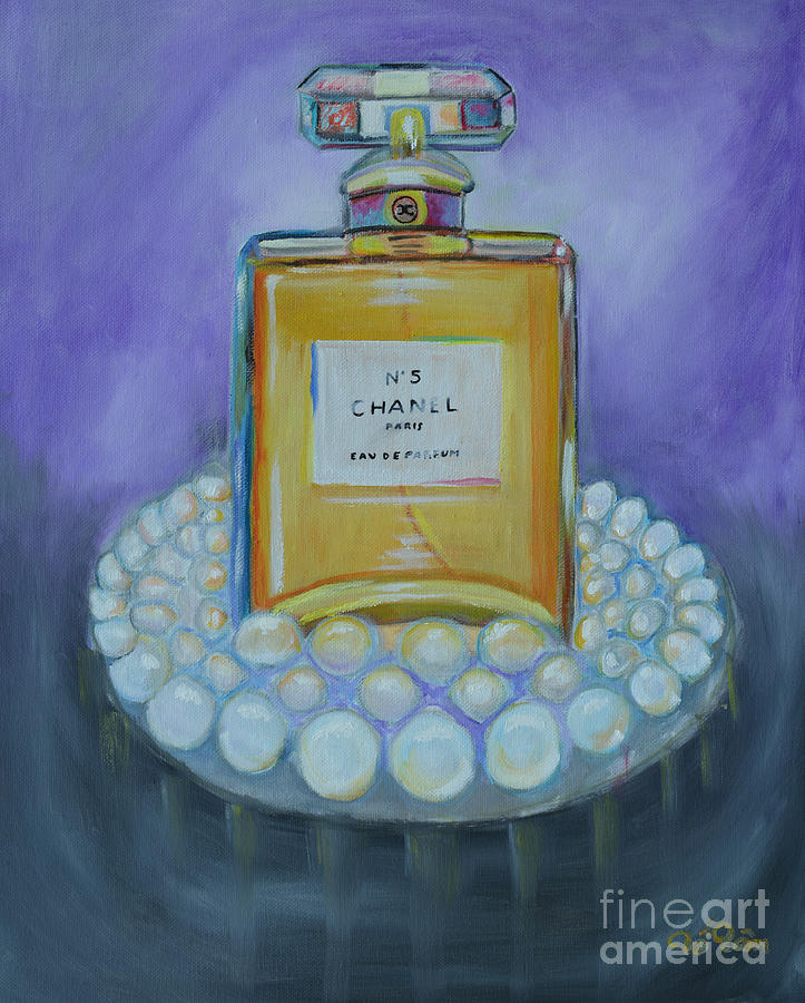 723x900 Chanel No 5 With Pearls Painting Painting By To Tam Gerwe - Chanel No 5 Painting