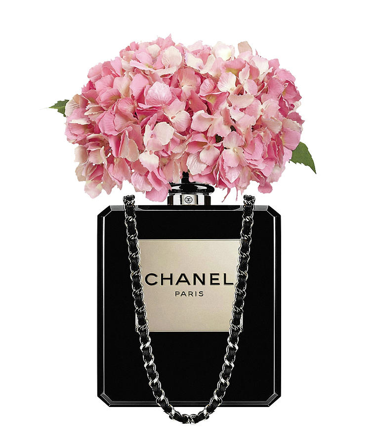 761x900 Chanel Perfume Bag With Pink Hydrangea 2 Painting By Del Art - Chanel Painting