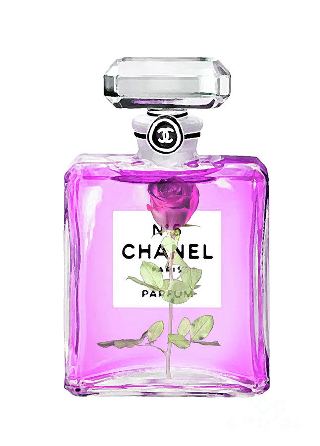 645x900 Chanel No 5 Perfume Rose In Bottle Painting By Del Art - Chanel Perfume Bottle Painting
