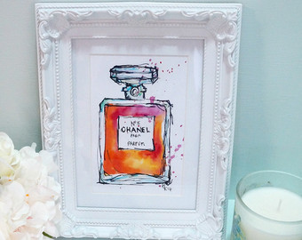 340x270 Chanel Perfume Bottle Watercolor Painting Blue Amp Green - Chanel Perfume Bottle Painting