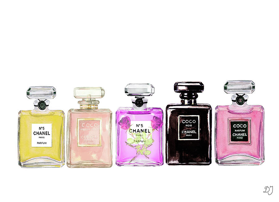 900x653 Chanel Perfume Print Set Chanel Poster Painting By Del Art - Chanel Perfume Bottle Painting