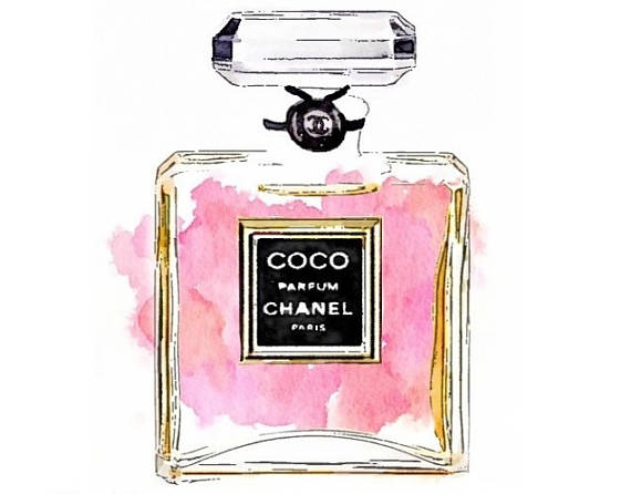570x446 Coco Perfume Digital Art Print From Watercolor Painting - Chanel Perfume Painting