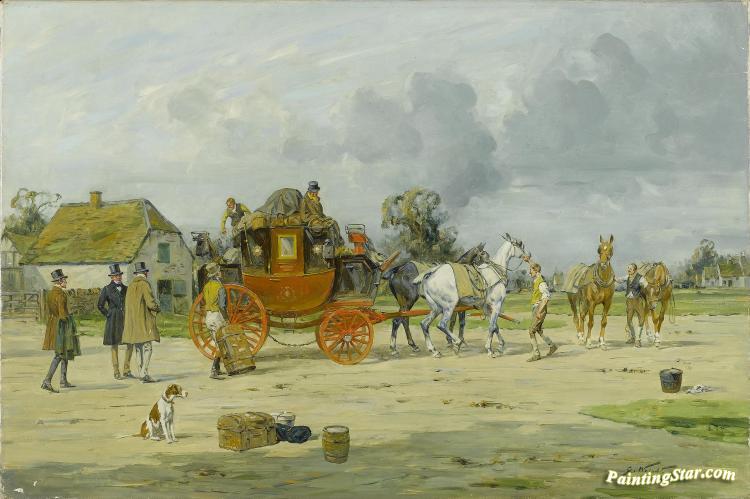 750x499 Getting Ready For The Run,changing Horses Artwork By George Wright - Changing Painting