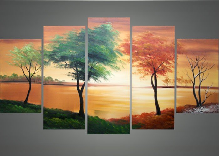 700x500 Designart Changing Seasons Landscape 5 Piece Painting On Canvas - Changing Seasons Painting