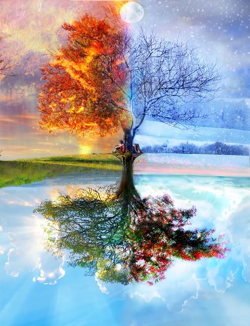 491x640 The Great Tree And The Four Seasons - Changing Seasons Painting