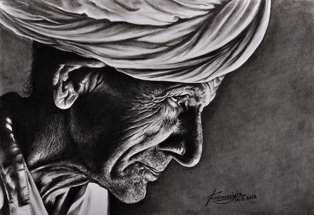 1099x753 Charcoal Painting Of An Old Man - Charcoal Painting Images