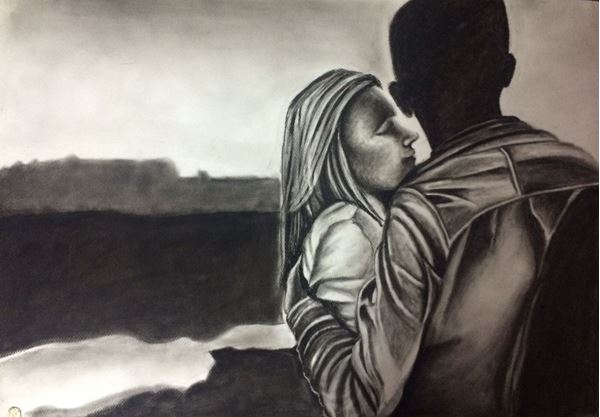600x417 Charcoal Painting Of Couple World's Only Hand Painted Lifestyle - Charcoal Painting Images