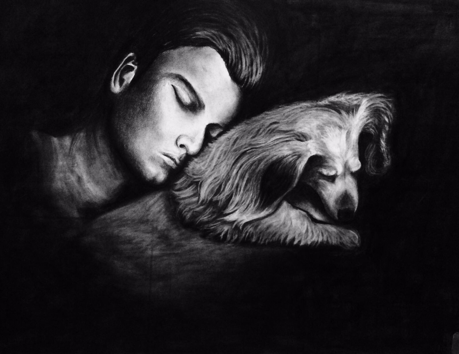 1600x1234 Charcoal Painting Of Men Amp Dog World's Only Hand Painted Lifestyle - Charcoal Painting Images