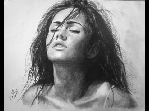480x360 Megan Fox Charcoal Portrait Drawing Video - Charcoal Painting Images