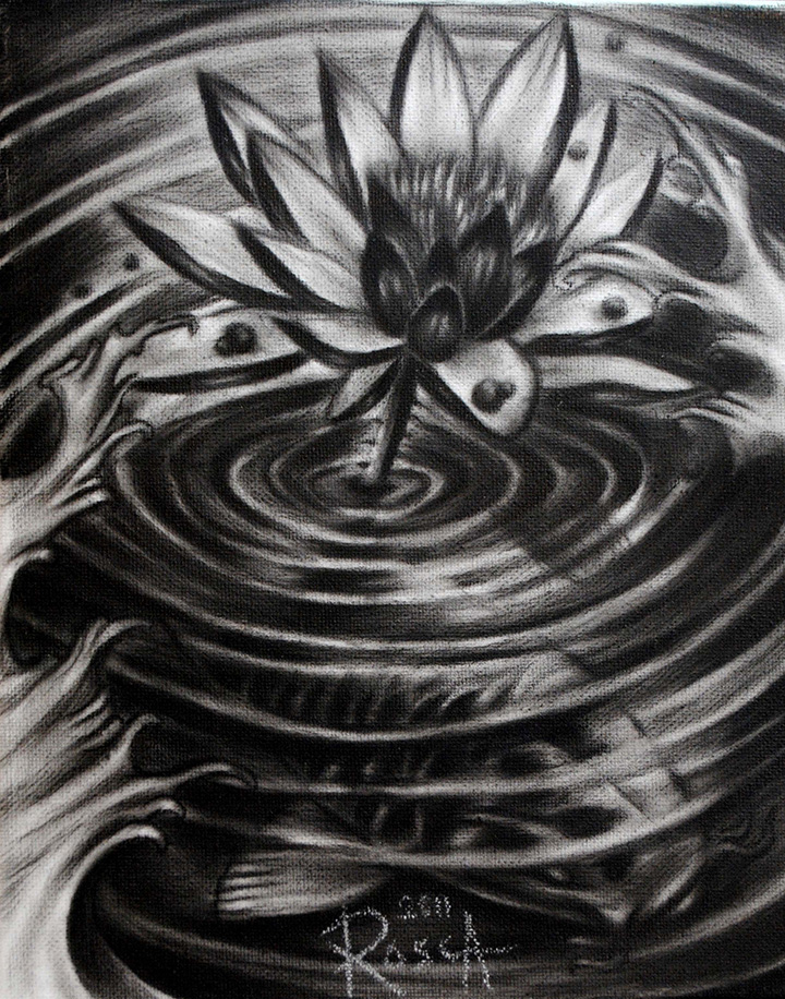 720x916 Charcoal Painting On Canvas Koi And Lotus - Charcoal Painting On Canvas