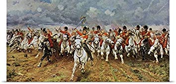 355x170 Elizabeth Butler Poster Print Entitled Scotland - Charge Of The Scots Greys At Waterloo Painting