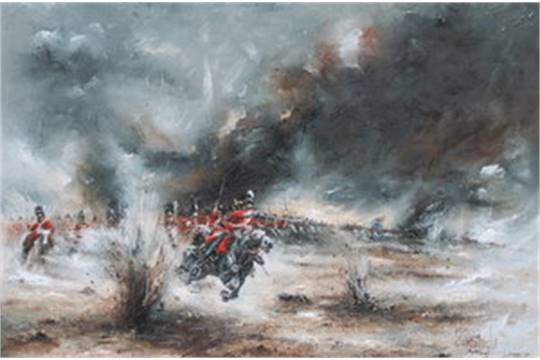 540x360 David Cartwright, Framed Oil On Canvas Scot Greys Charge, Battle - Charge Of The Scots Greys At Waterloo Painting