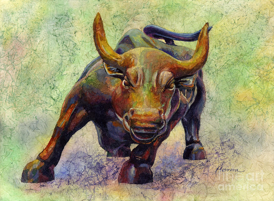 900x661 Charging Bull Painting By Hailey E Herrera - Charging Bull Painting
