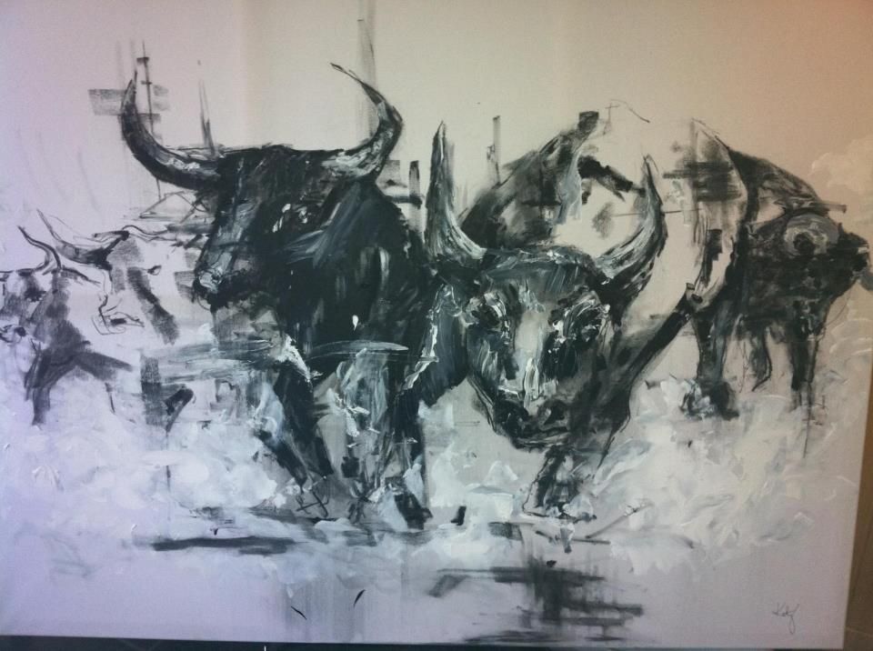 960x716 Charging Bulls - Charging Bull Painting