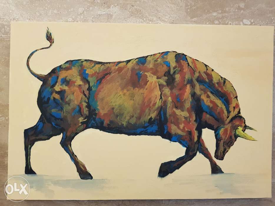 934x700 Painting - Charging Bull Painting