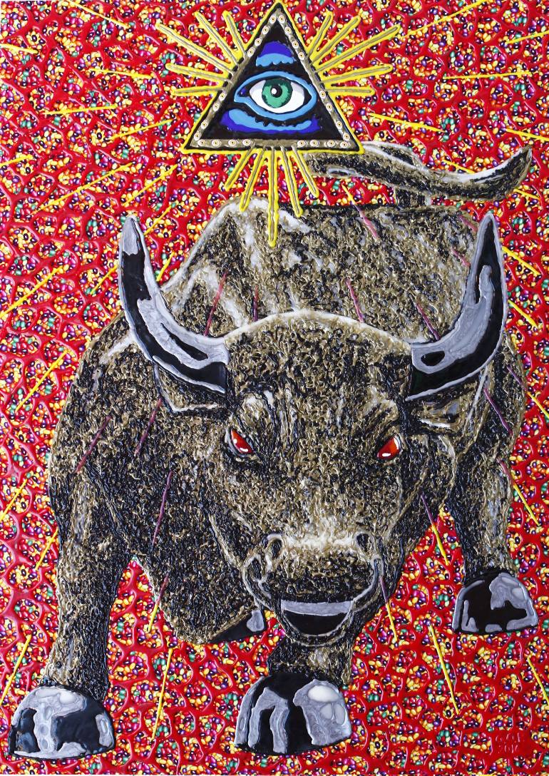 770x1088 Saatchi Art The Bull Of Wall Street Painting By Herr Karl - Charging Bull Painting