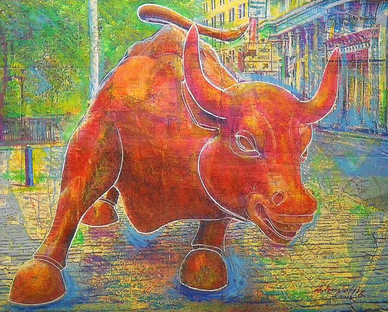 770x620 Saatchi Art Wall Street Bull On Nyc Subway Maps Painting By - Charging Bull Painting
