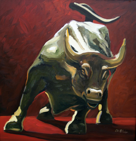 582x600 Wall St Bull Peter O'Neill Gallery - Charging Bull Painting