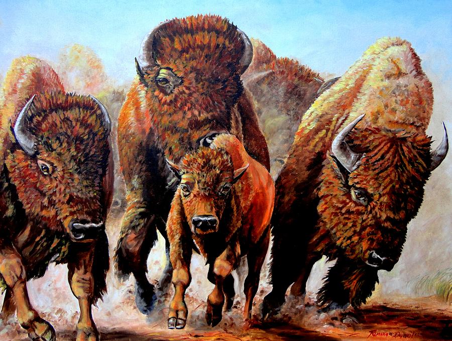 900x679 Charging Buffalo Painting By Ruanna Sion Shadd A'Dann'L Yoder - Charging Bull Painting