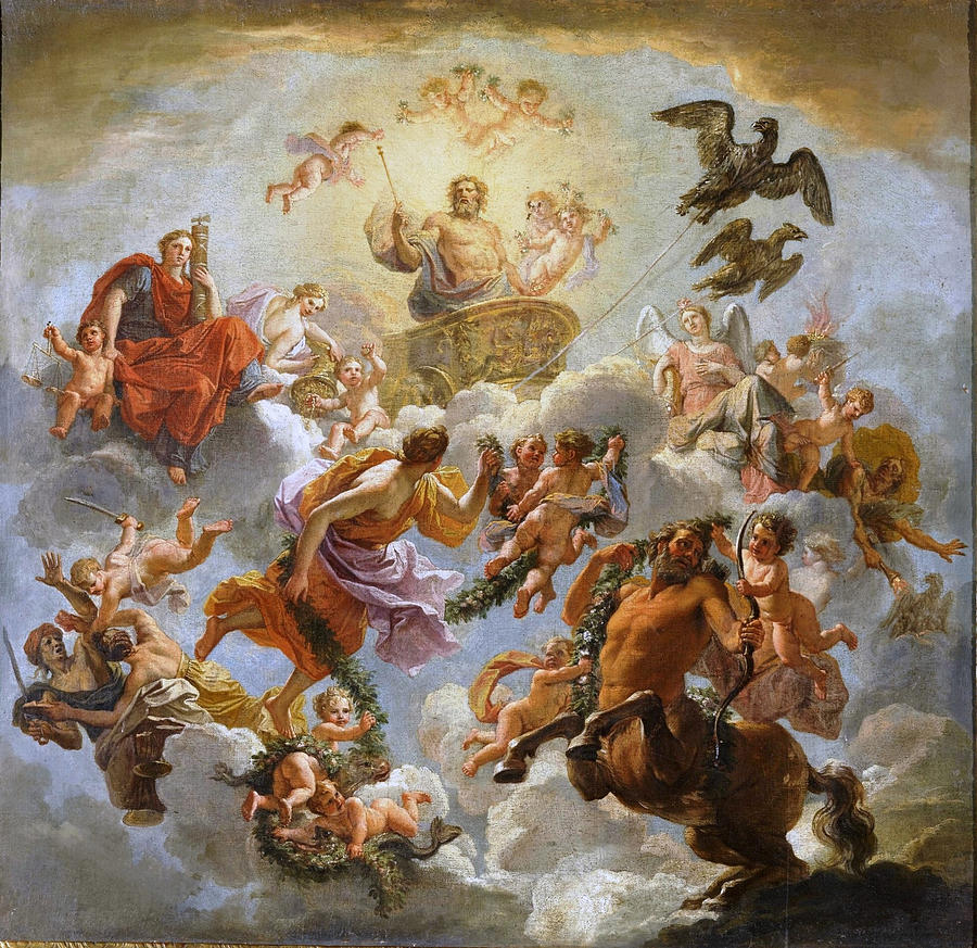 900x873 Jupiter Chariot Between Justice And Piety. Study Painting By Noel - Chariot Painting