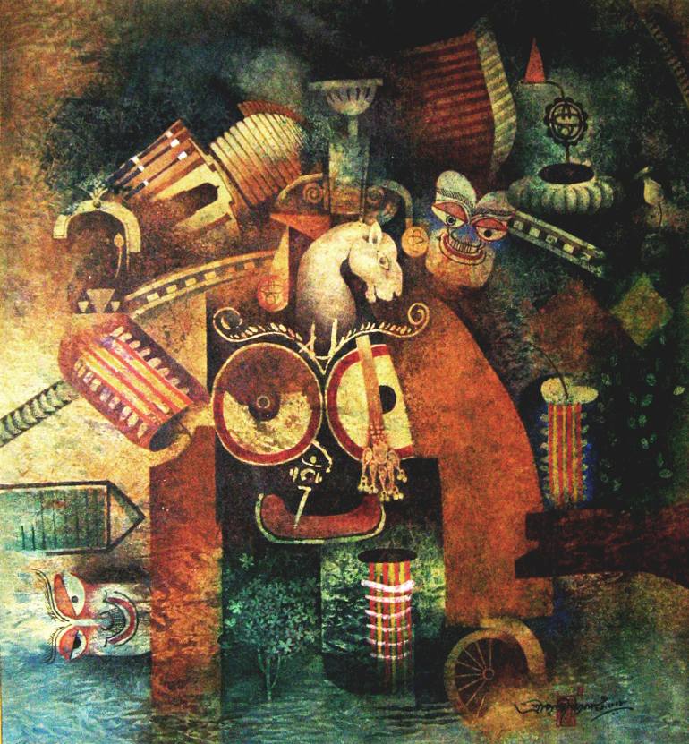 770x831 Saatchi Art Broken Chariot Painting By Prithwis Sen - Chariot Painting