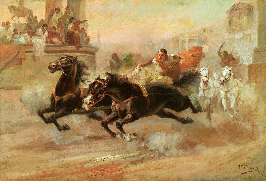 900x614 The Chariot Race Painting By Ulpiano Checa - Chariot Painting