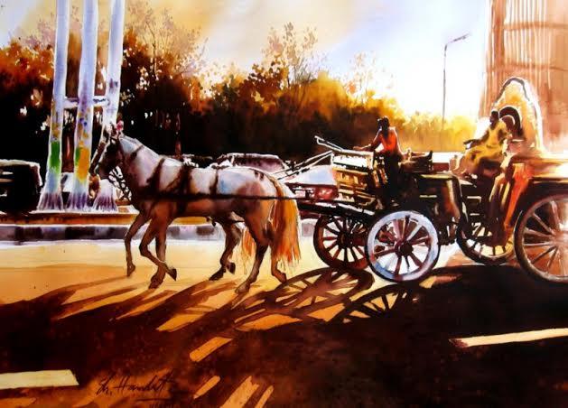 629x452 The Chariot By Artist Hamlet Shougrakpam Landscape Art - Chariot Painting