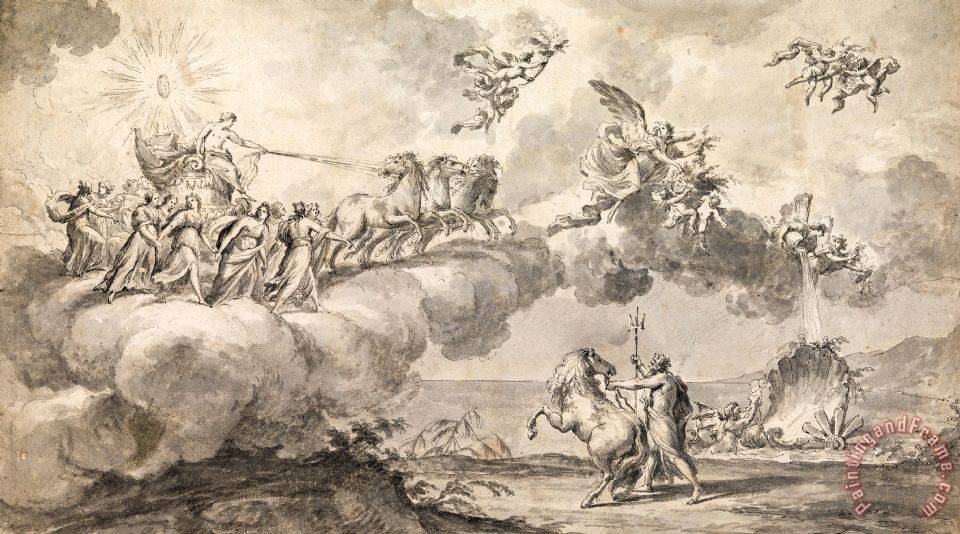 960x534 Fedele Fischetti Tapestry Design Apollo In His Chariot Led By - Chariot Painting