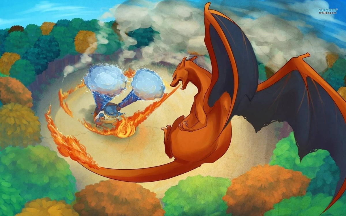 1200x750 A Painting Of Blastoise Vs. Charizard. - Charizard Painting