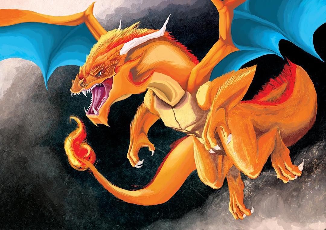 1080x762 Who's That Pokemon! Work In Progress Of A Charizard Painting I'M - Charizard Painting