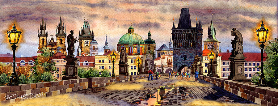 900x343 Charles Bridge Painting By Dmitry Koptevskiy - Charles Bridge Painting