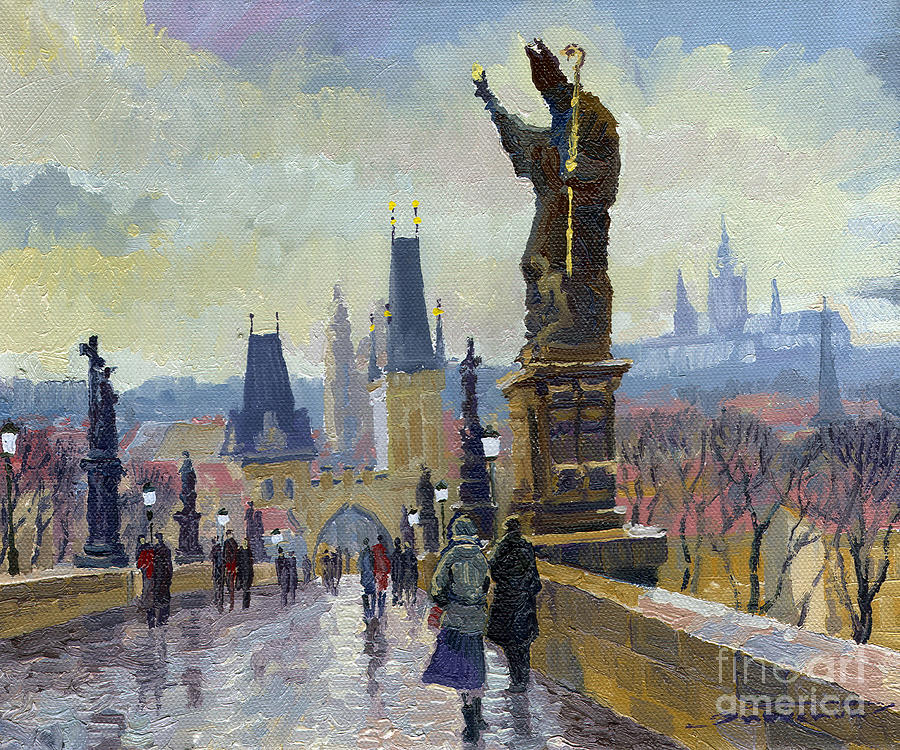 900x750 Prague Charles Bridge 04 Painting By Yuriy Shevchuk - Charles Bridge Painting
