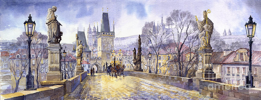 900x344 Prague Charles Bridge Mala Strana Painting By Yuriy Shevchuk - Charles Bridge Painting